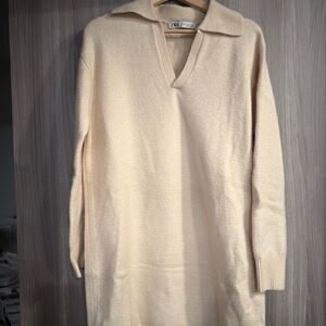 Zara Beige Collared Knit Dress